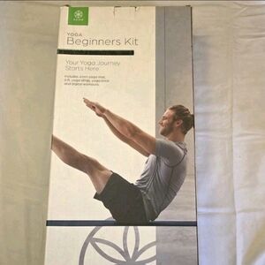 GAIAM Yoga Beginners Kit - Mat, Brick, Strap - BLUE New